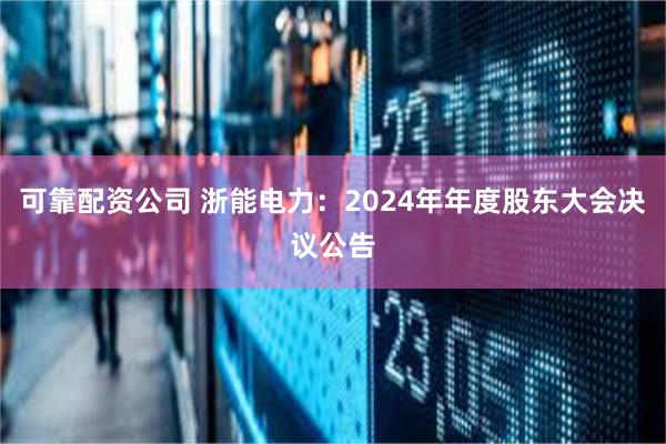 可靠配资公司 浙能电力：2024年年度股东大会决议公告