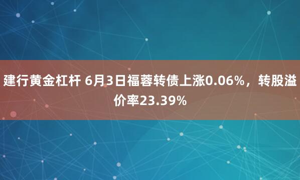 建行黄金杠杆 6月3日福蓉转债上涨0.06%，转股溢价率23.39%